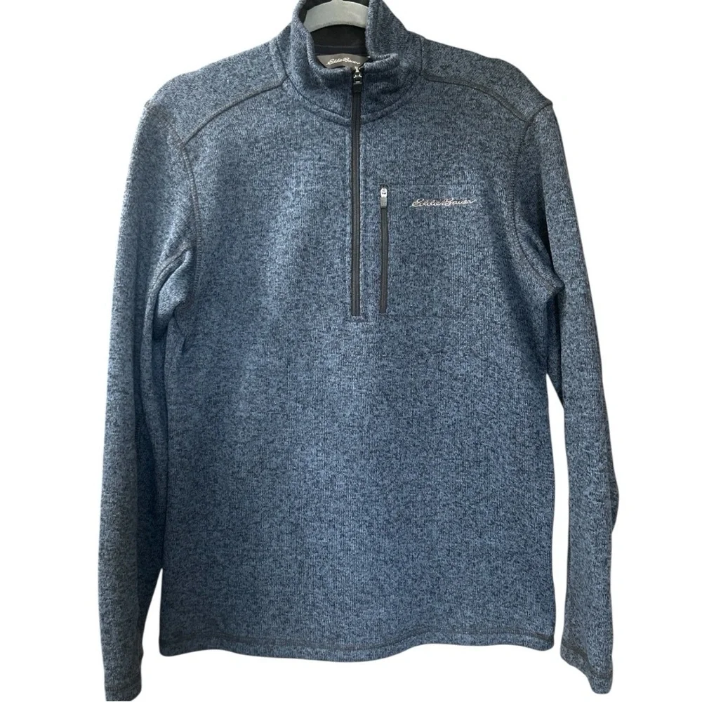 Eddie Bauer Sweater Mens Small Navy Blue 1/4 Zip Fleece Mock Neck‎ Pullover